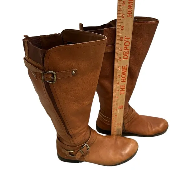 Naturalizer 9.5 Brown High Calf Fashion Leather Riding Boots Zip Up Caramel Used