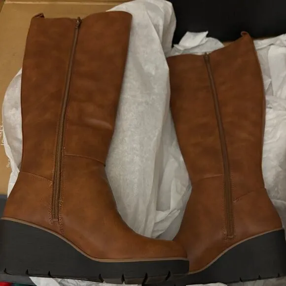 Naturalizer Soul Adrian Wedge Tall Boots Women's Size 6 M Tan Brown Worn Once