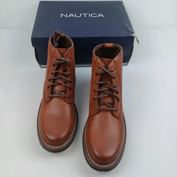 Nautica men's fashion Chukka Derby smooth toe Boots brown‎ size 7.5