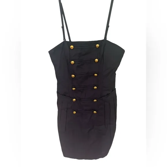 Navy blue nasty gal double breasted strapless convertible brass button dress S
