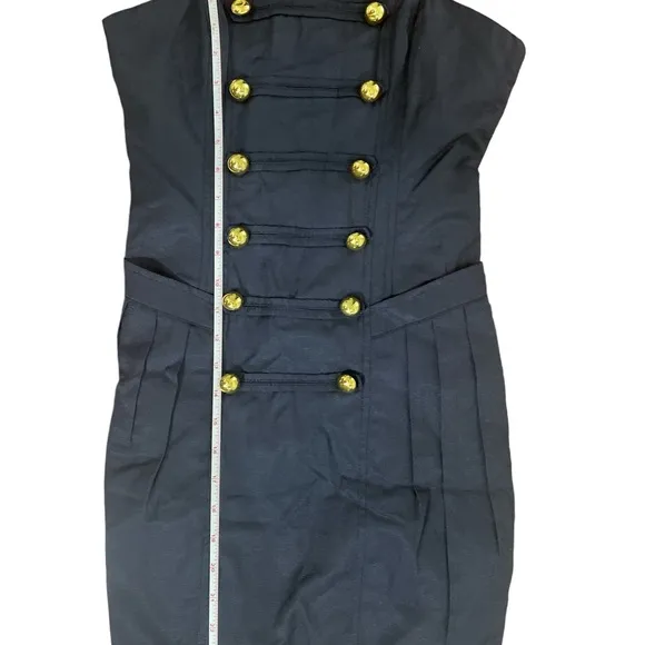 Navy blue nasty gal double breasted strapless convertible brass button dress S