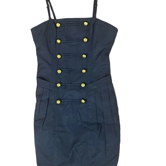 Navy blue nasty gal double breasted strapless convertible brass button dress S