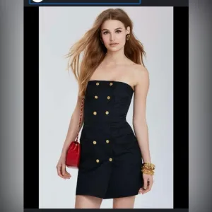 Navy blue nasty gal double breasted strapless convertible brass button dress S