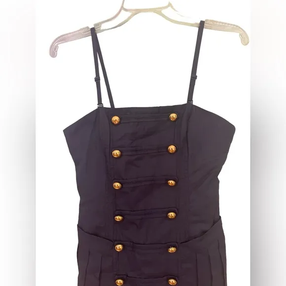 Navy blue nasty gal double breasted strapless convertible brass button dress S