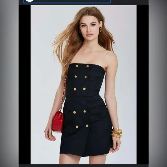 Navy blue nasty gal double breasted strapless convertible brass button dress S