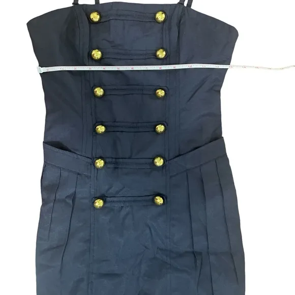Navy blue nasty gal double breasted strapless convertible brass button dress S
