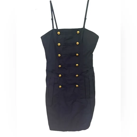 Navy blue nasty gal double breasted strapless convertible brass button dress S