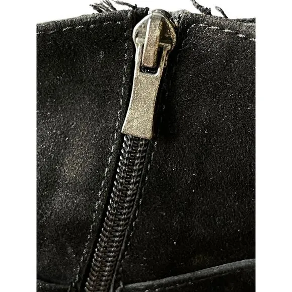 Neslihan Canpolat Black Suede Boots Silver Buckle Small Block Heel US 6.5