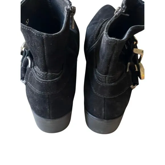 Neslihan Canpolat Black Suede Boots Silver Buckle Small Block Heel US 6.5