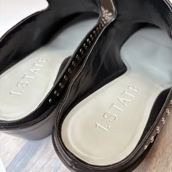 NEW 1 State Women's Lon‎ Studded Black Slip On Mules Shoes Size 9 M