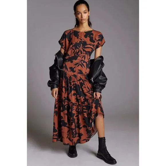 New Anthropologie Eva Franco Floral Maxi Dress Size 12 Brown