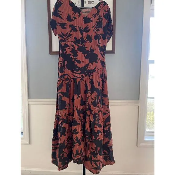 New Anthropologie Eva Franco Floral Maxi Dress Size 12 Brown