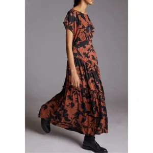 New Anthropologie Eva Franco Floral Maxi Dress Size 12 Brown