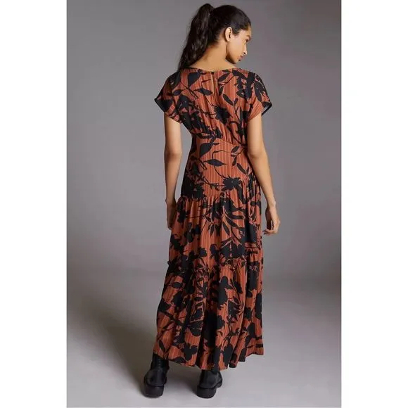 New Anthropologie Eva Franco Floral Maxi Dress Size 12 Brown