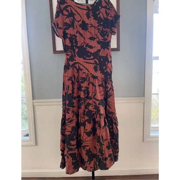 New Anthropologie Eva Franco Floral Maxi Dress Size 12 Brown