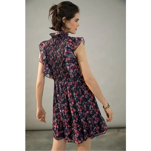 NEW Anthropologie Ranna Gill Katya Ruffled Smocked Floral Mini Dress Medium