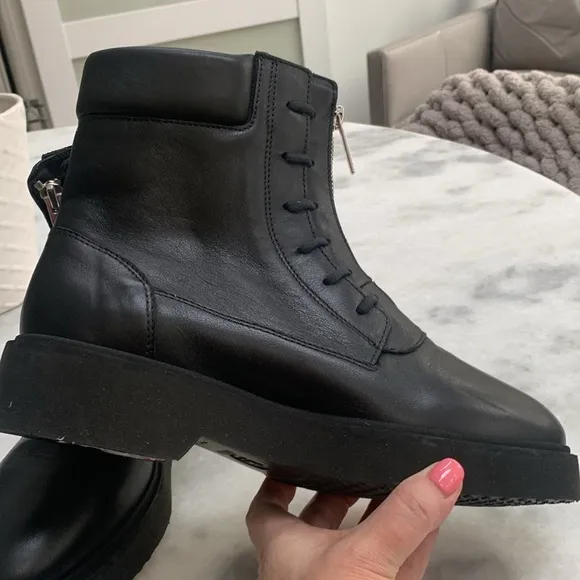 New Aquatalia Melani Black Italian Leather Waterproof Zip Boots Women’s 7