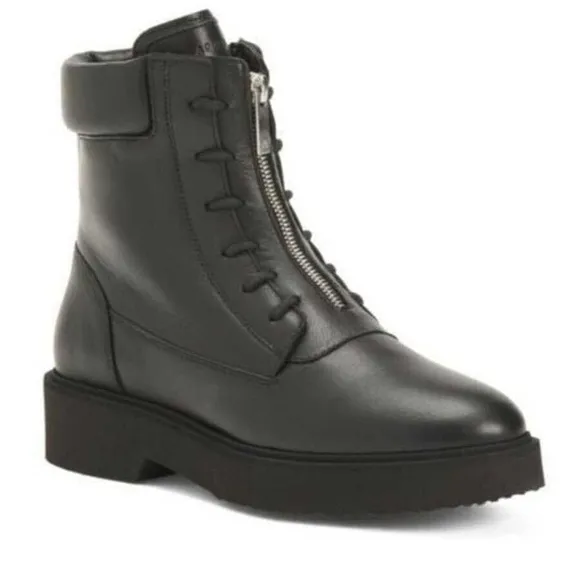 New Aquatalia Melani Black Italian Leather Waterproof Zip Boots Women’s 7