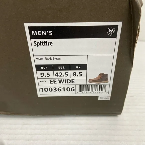 NEW Ariat‎ Spitfire Lace Up Soft Toe Work Boot Mens 9.5 EE Brody Brown 10036106