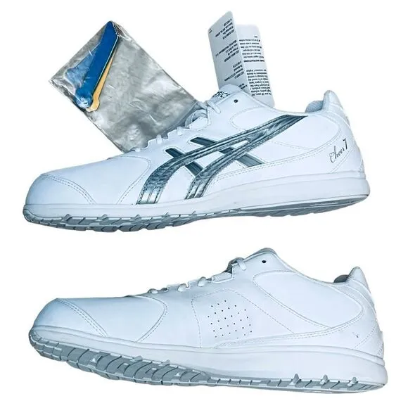 NEW Asics Women’s Cheer 7 Sport Lace Up Tennis Shoes White Silver