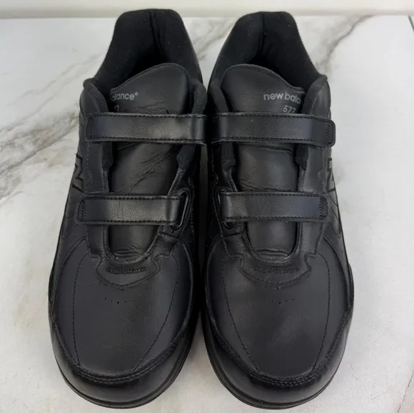 New Balance Men's MW577 Black Leather Hook and Loop Walking Shoes Sneakers, 12