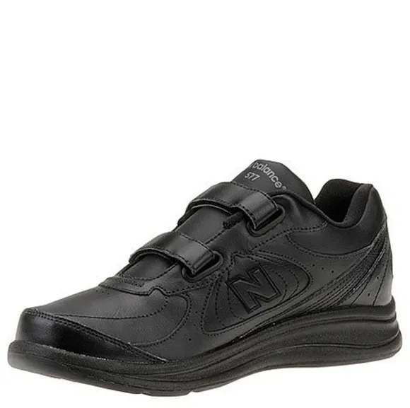 New Balance Men's MW577 Black Leather Hook and Loop Walking Shoes Sneakers, 12