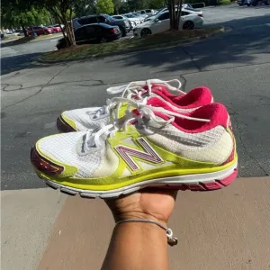 New Balance White and Pink Athletic Shoes with Supportive Midsole