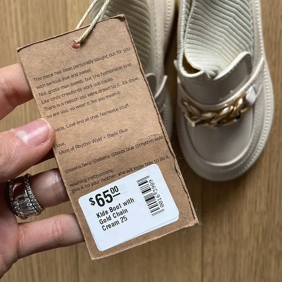 NEW Beige Gold Chain Toddler Patent Boot Sz 25!