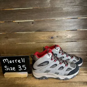 New Big Kids Merrell Moab 3 Mid Gray Waterproof‎ Ankle Hiking Boots Size 3.5 Y