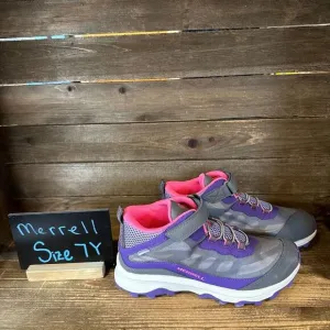 New Big Kids Merrell Moab‎ Speed Gray Mid Waterproof Ankle Hiking Boots Size 7 Y