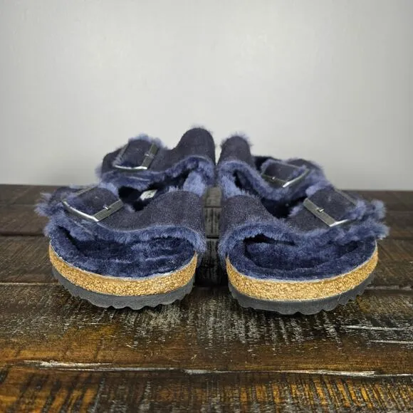 NEW Birkenstock Arizona Mens Size 9 Regular Strap Slide Sandal Fur Lined Blue 42