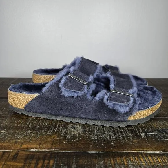 NEW Birkenstock Arizona Mens Size 9 Regular Strap Slide Sandal Fur Lined Blue 42