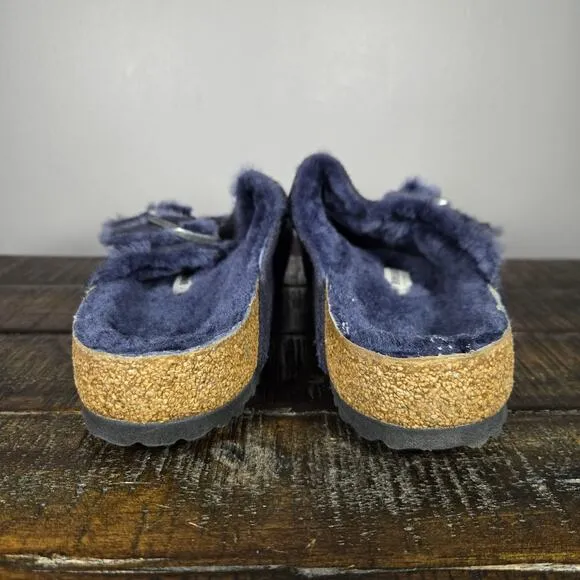 NEW Birkenstock Arizona Mens Size 9 Regular Strap Slide Sandal Fur Lined Blue 42