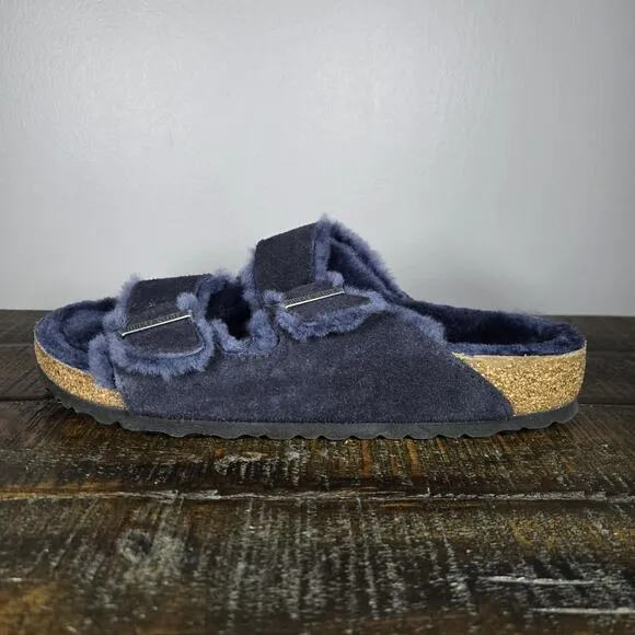 NEW Birkenstock Arizona Mens Size 9 Regular Strap Slide Sandal Fur Lined Blue 42