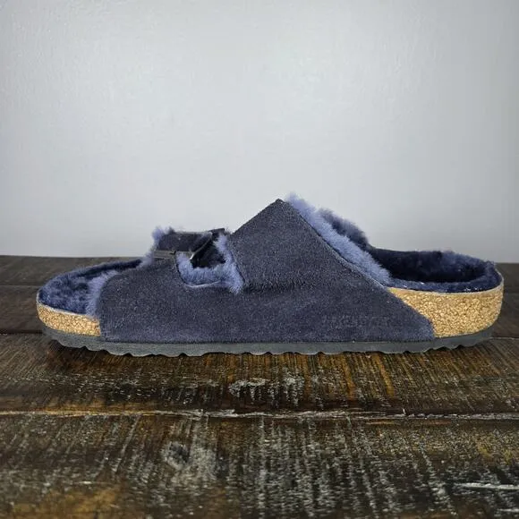 NEW Birkenstock Arizona Mens Size 9 Regular Strap Slide Sandal Fur Lined Blue 42