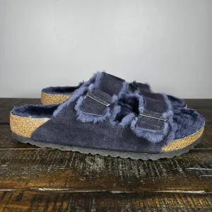 NEW Birkenstock Arizona Mens Size 9 Regular Strap Slide Sandal Fur Lined Blue 42