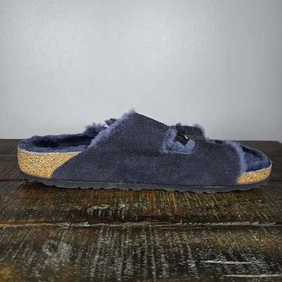 NEW Birkenstock Arizona Mens Size 9 Regular Strap Slide Sandal Fur Lined Blue 42