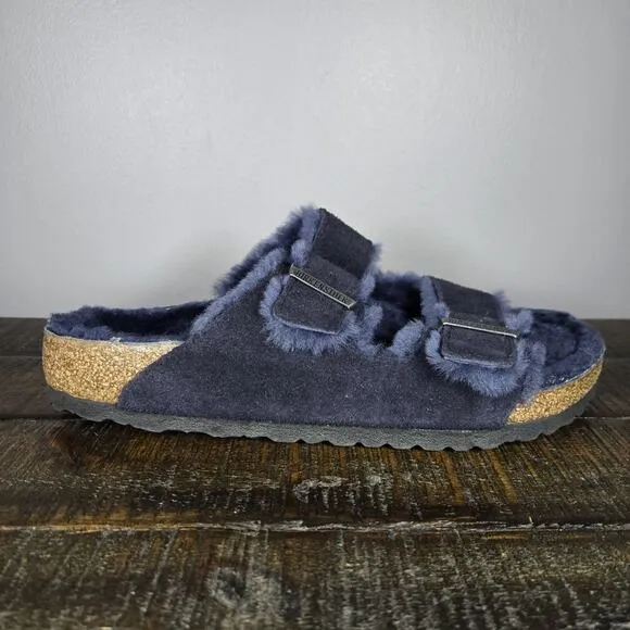 NEW Birkenstock Arizona Mens Size 9 Regular Strap Slide Sandal Fur Lined Blue 42