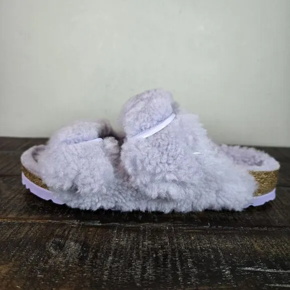 NEW Birkenstock Arizona Shearling Womens 5 EU 36 Narrow Sandals Purple Brown