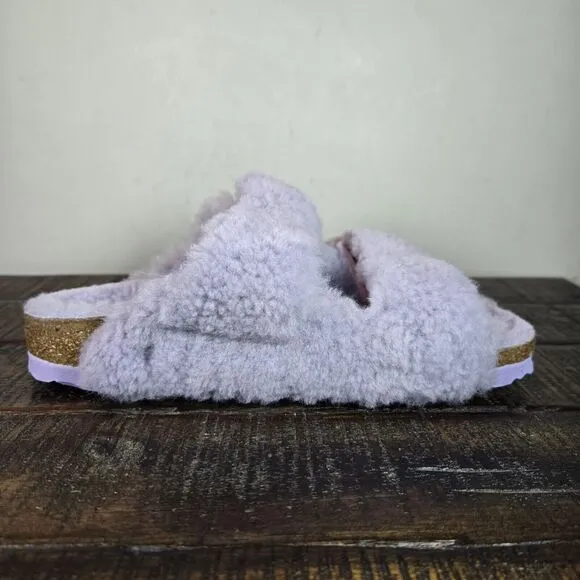 NEW Birkenstock Arizona Shearling Womens 5 EU 36 Narrow Sandals Purple Brown