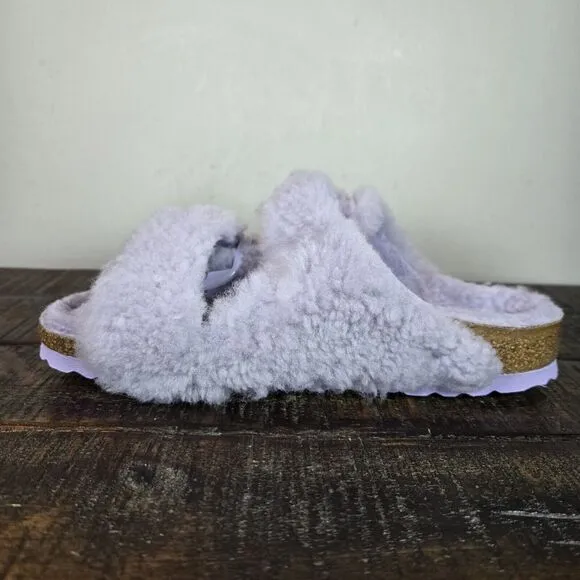 NEW Birkenstock Arizona Shearling Womens 5 EU 36 Narrow Sandals Purple Brown