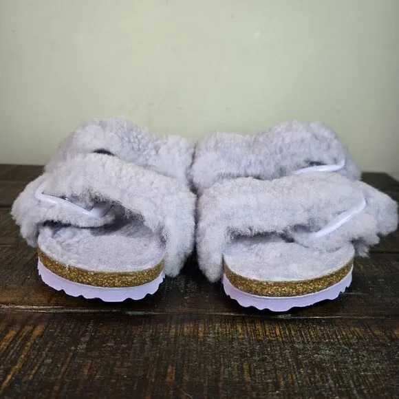 NEW Birkenstock Arizona Shearling Womens 5 EU 36 Narrow Sandals Purple Brown