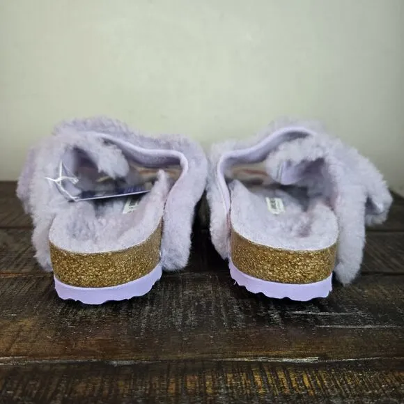 NEW Birkenstock Arizona Shearling Womens 5 EU 36 Narrow Sandals Purple Brown