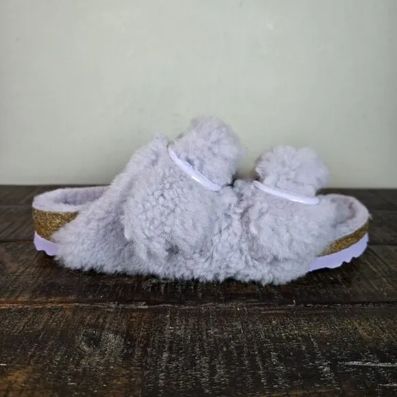 NEW Birkenstock Arizona Shearling Womens 5 EU 36 Narrow Sandals Purple Brown