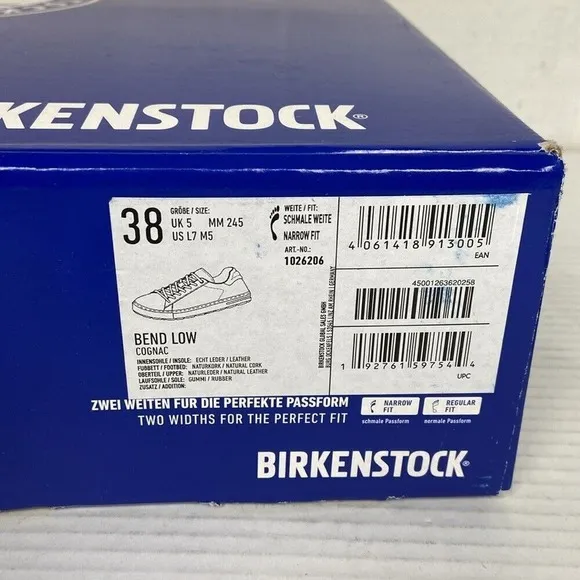 NEW Birkenstock Bend Low Natural Leather Sneaker EU38 Cognac Narrow Fit‎ 1026206