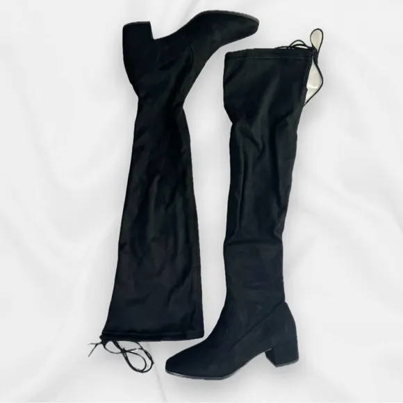 New Chinese Laundry Mystical Black Over-The-Knee Boots Black Faux Suede 8.5
