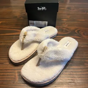 New Coach Hampton size 9 white Ivory Flip Flops #C7035 Natural sandal shoes faux