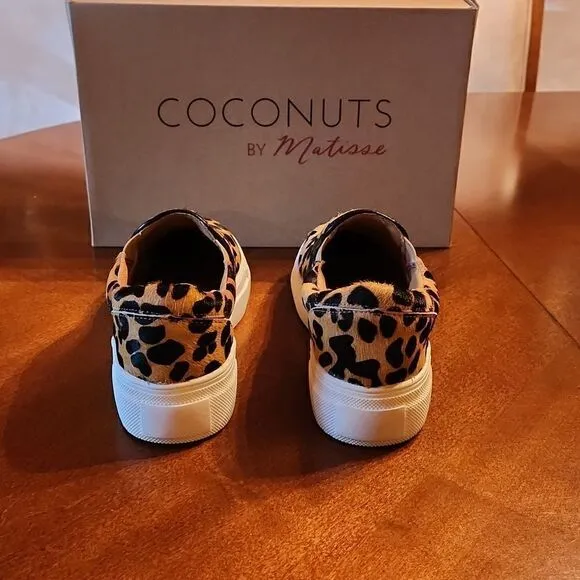 NEW Coconuts by Matisse, Size 6.5, Leather Leopard Animal Print Slip On Shoes