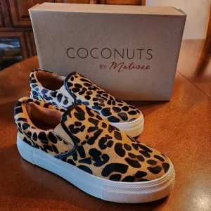 NEW Coconuts by Matisse, Size 6.5, Leather Leopard Animal Print Slip On Shoes