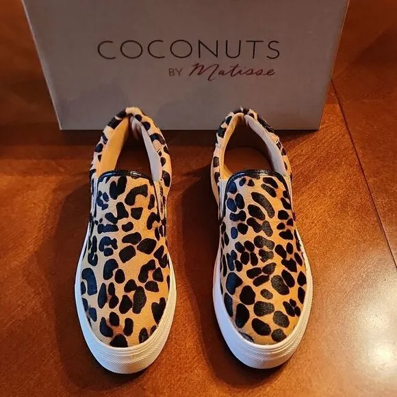 NEW Coconuts by Matisse, Size 6.5, Leather Leopard Animal Print Slip On Shoes